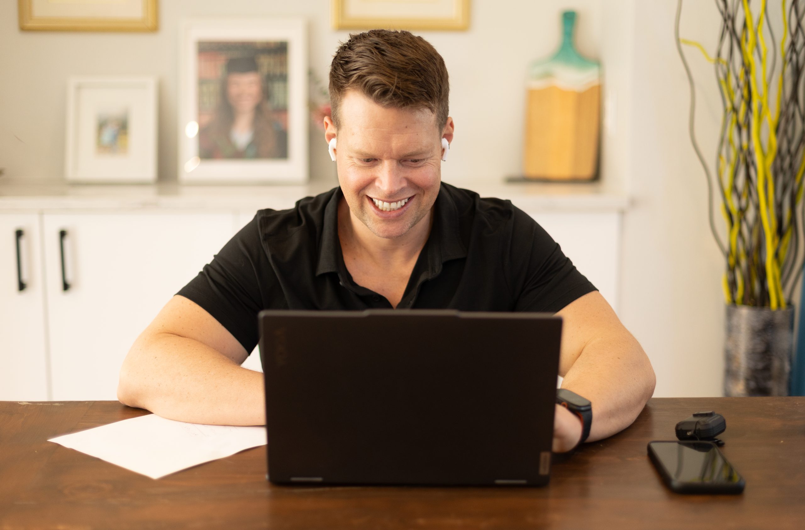 Tim Dickson, Dickson Insurance broker, on a video call from his home office in Langley, BC